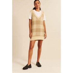 90's style Abercrombie & Fitch Argyle V-Neck Sweater Dress Size M Cream Tan